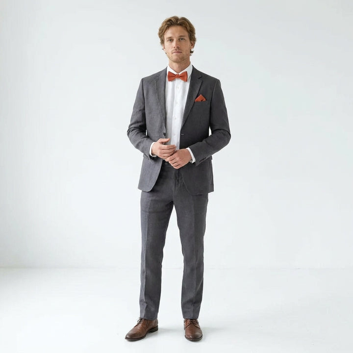 Set papillon e fazzoletto da taschino in lino rosso mattone | Fatto a mano