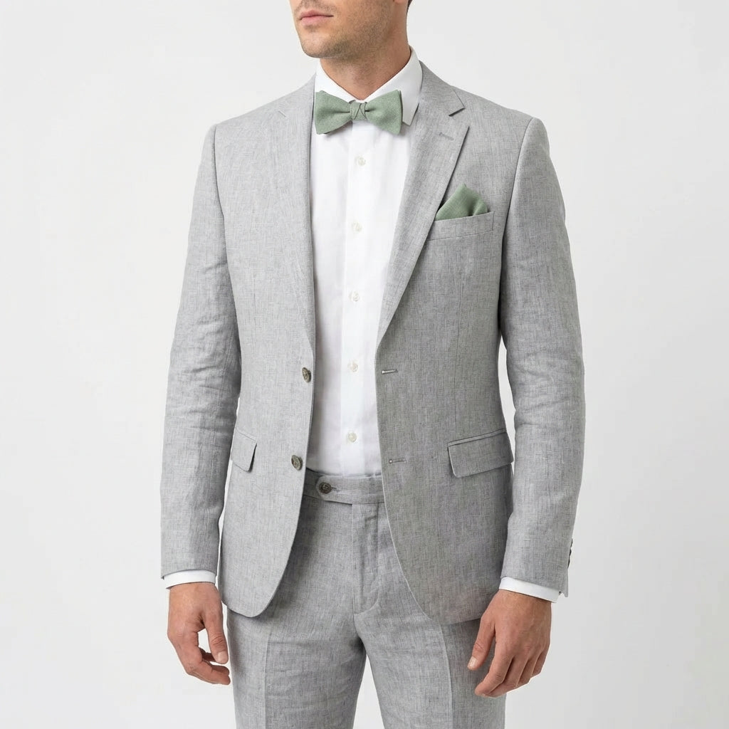 Set papillon preannodato in lino e fazzoletto da taschino