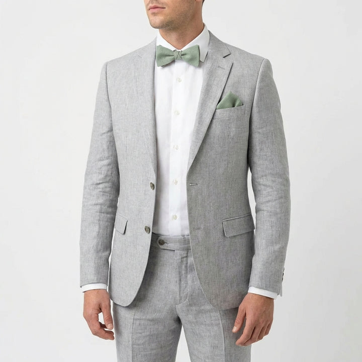 Set papillon preannodato in lino e fazzoletto da taschino