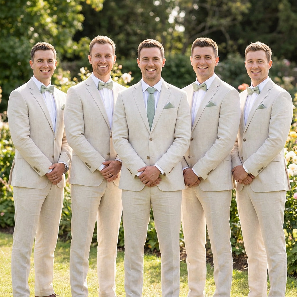 Set papillon preannodato in lino e fazzoletto da taschino