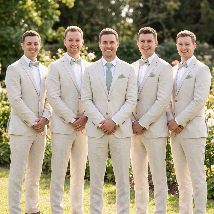 Set papillon preannodato in lino e fazzoletto da taschino