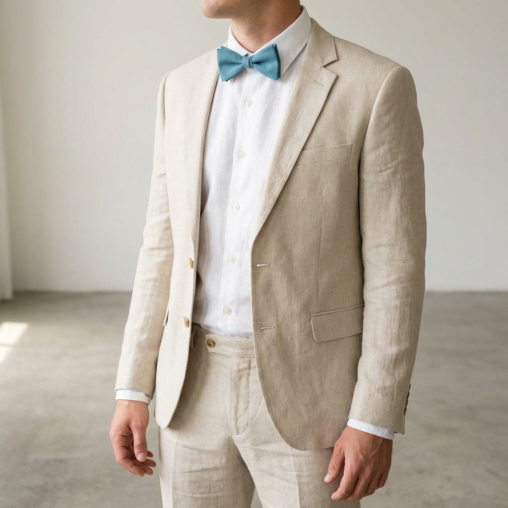 Dusty Blue Linen Bow Ties | Pre-Tied Sizes for Men & Boys