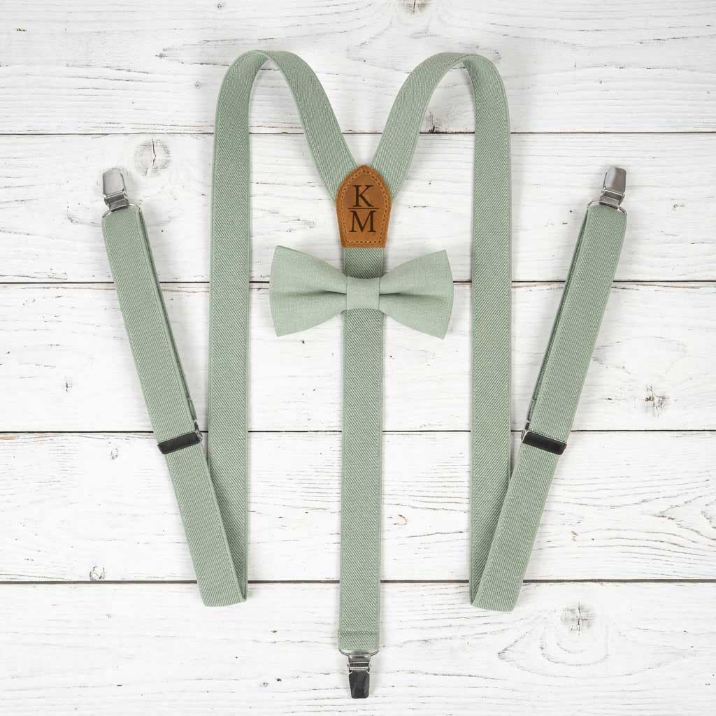 Men's Linen Bow Tie & Elastic Button Suspenders Set - Hemmitie