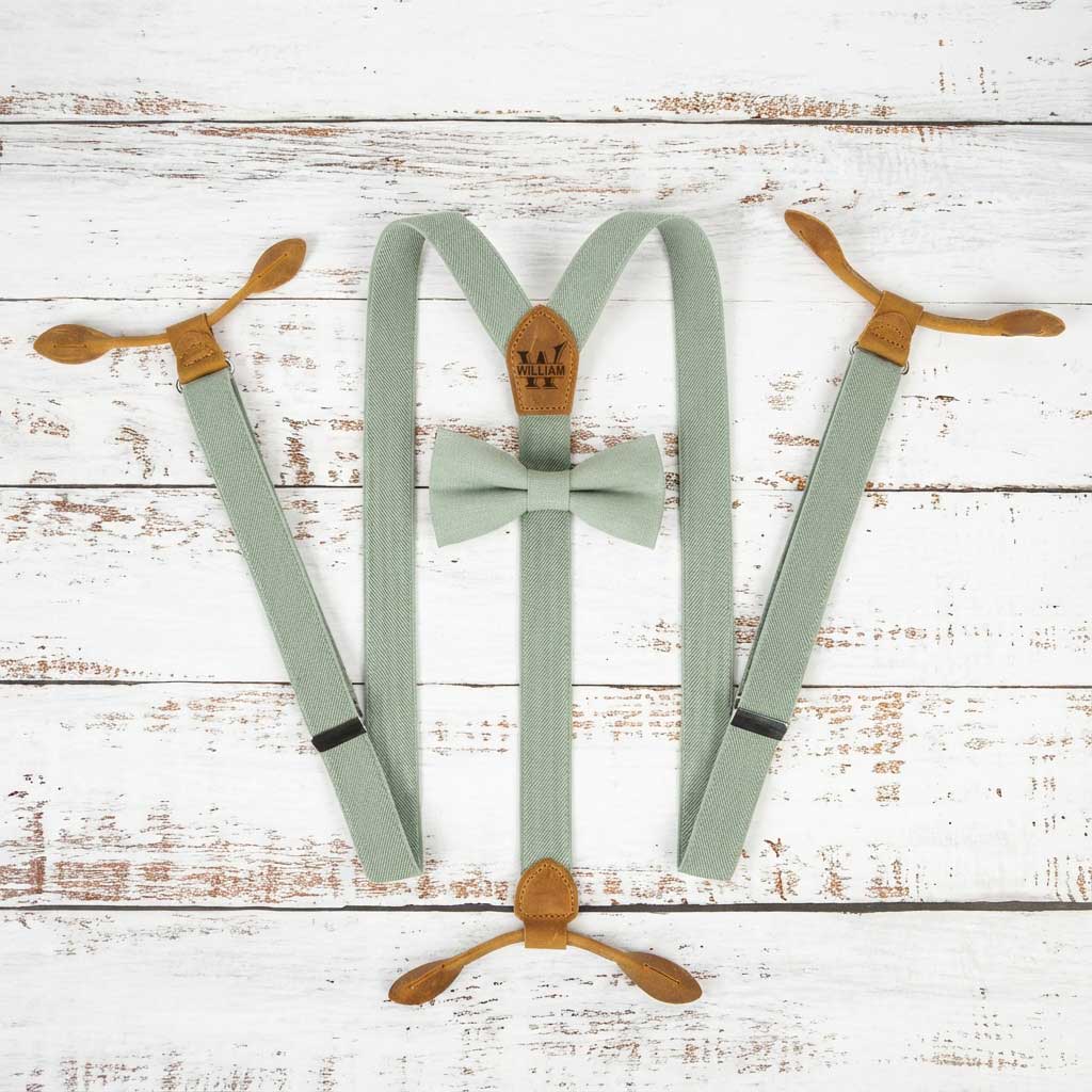 Men's Linen Bow Tie & Elastic Button Suspenders Set - Hemmitie