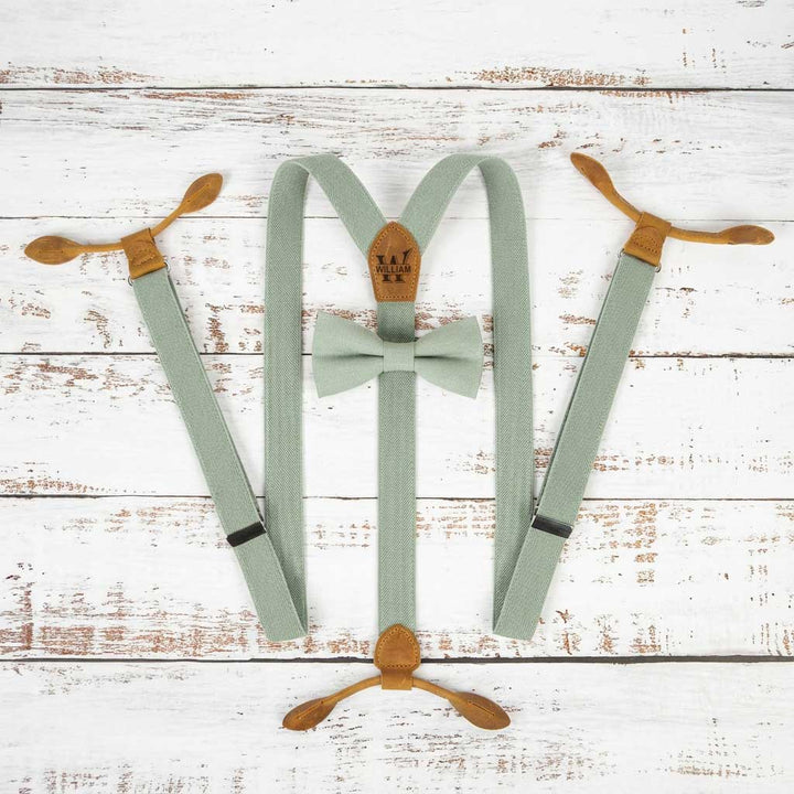 Men's Linen Bow Tie & Elastic Button Suspenders Set - Hemmitie