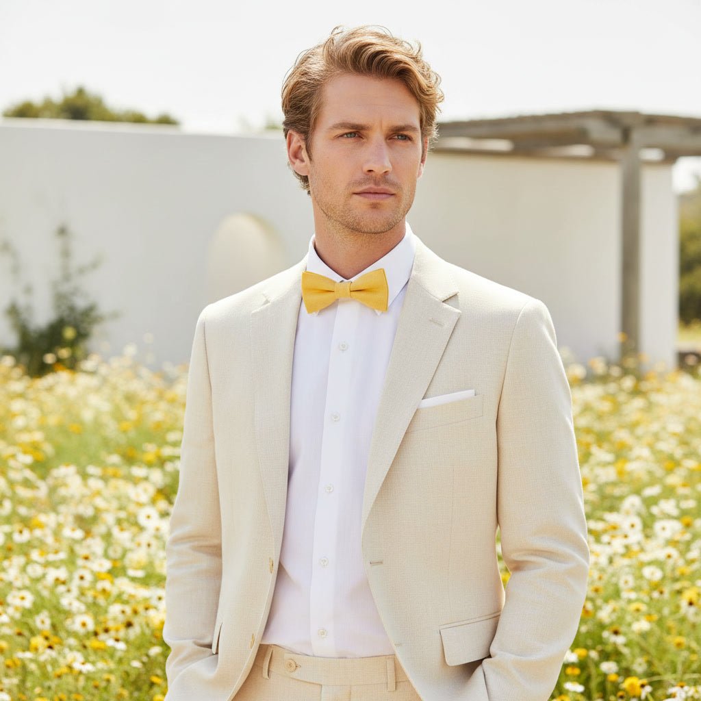 Classic Yellow Linen Bow Tie - Hemmitie