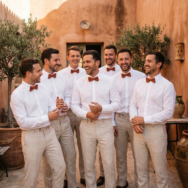 Terracotta Brown Linen Bow Tie - Hemmitie