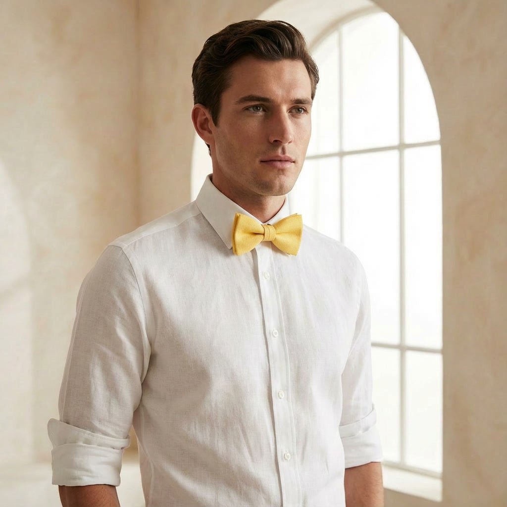 Classic Yellow Linen Bow Tie - Hemmitie