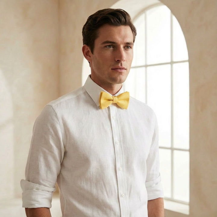 Classic Yellow Linen Bow Tie - Hemmitie