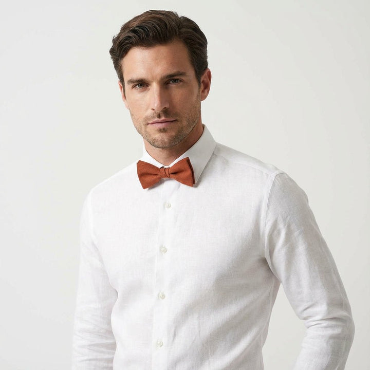 Terracotta Rustic Linen Bow Tie | Handmade Pre - Tied - Hemmitie