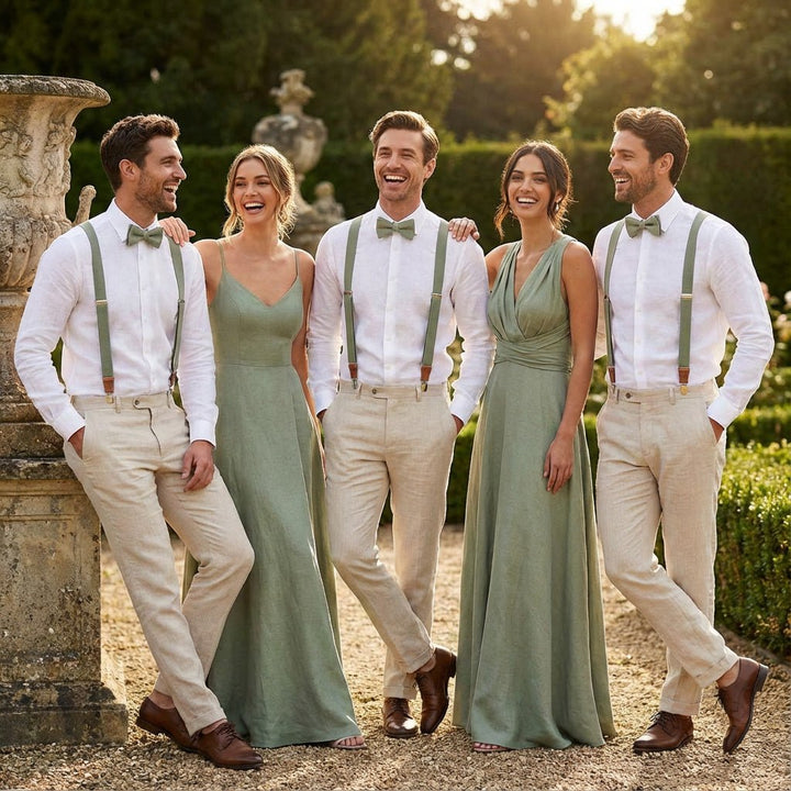 Sage Green Suspenders & Linen Bow Tie Set | 9 Sizes - Hemmitie