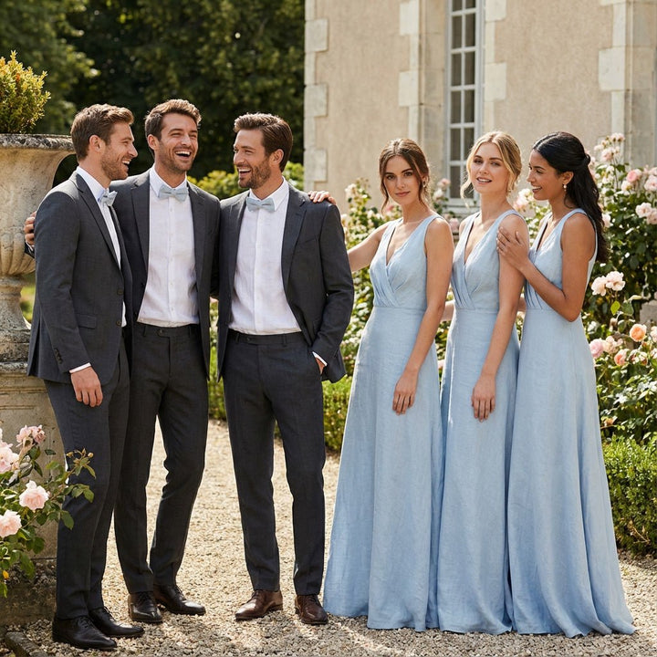 Dusty Blue Pre - tied Linen Bow tie - Hemmitie