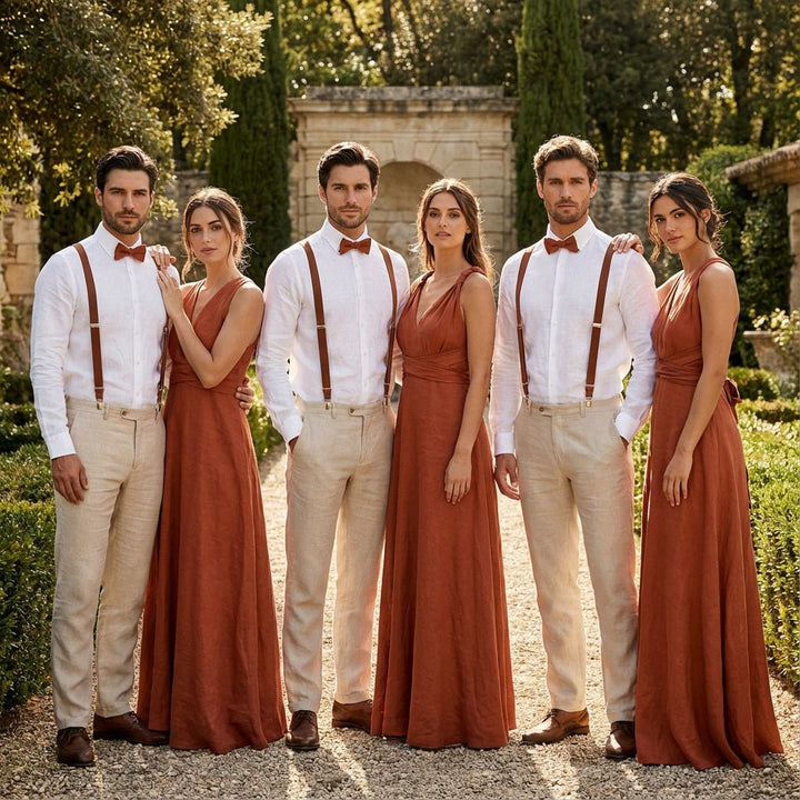 Personalized Rustic Terracotta Suspenders & Linen Bow Tie Set - Hemmitie