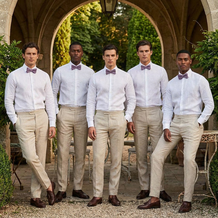 Dusty Purple Pre - tied Linen Bow Tie - Hemmitie