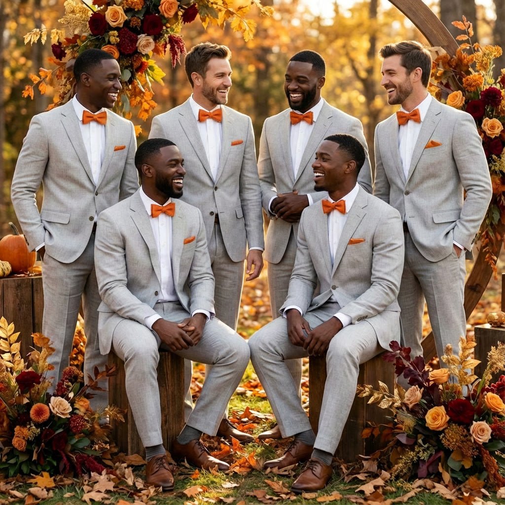 Orange Linen Bow Tie & Pocket Square Set - Hemmitie