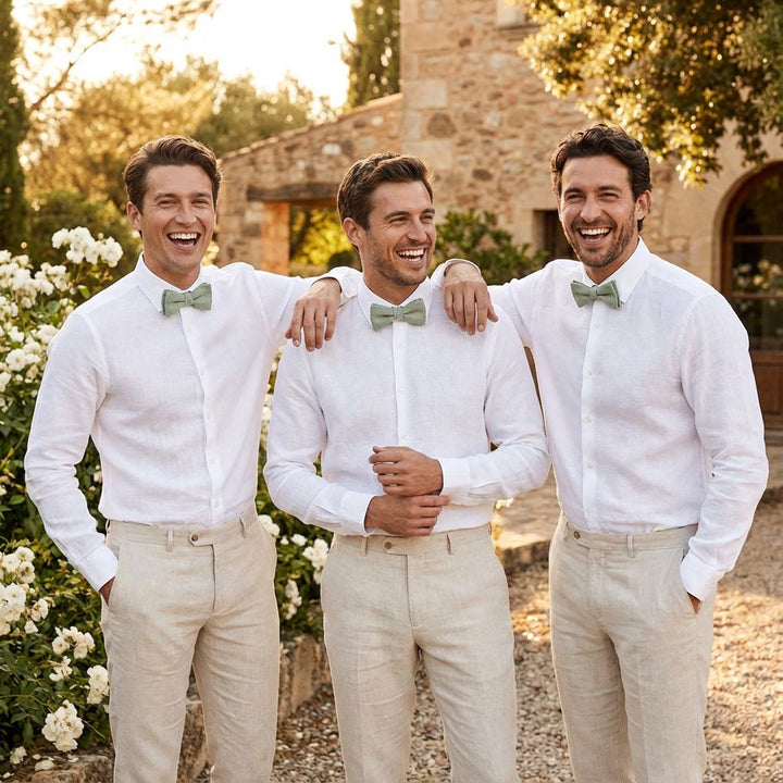 Light Sage Green Linen Bow Tie Pre - tied Rustic Style - Hemmitie