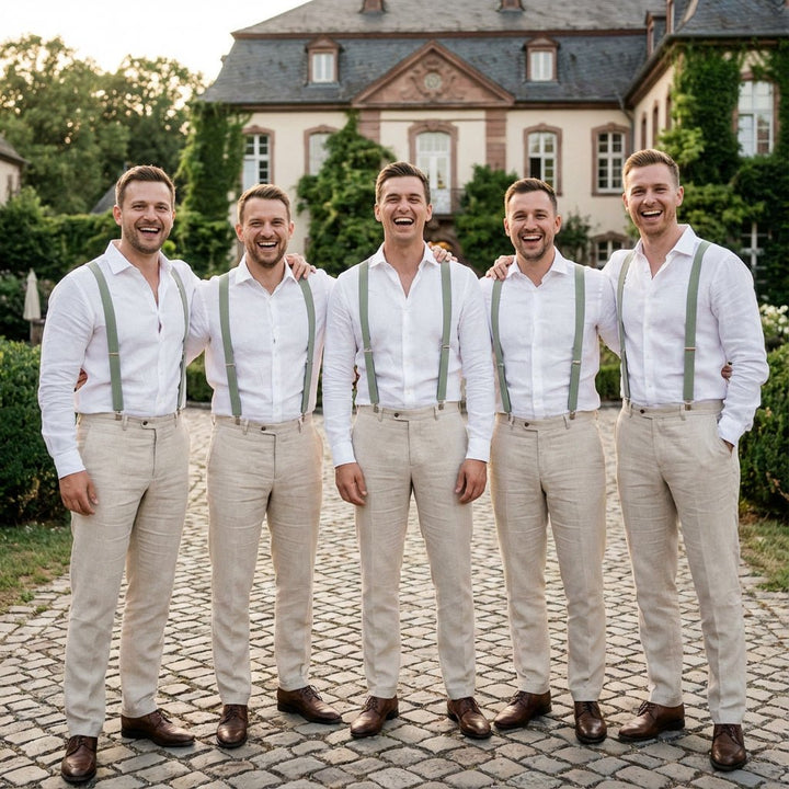 X - Back Elastic Suspenders | Sage Green, Light Sage & Dark Khaki - Hemmitie