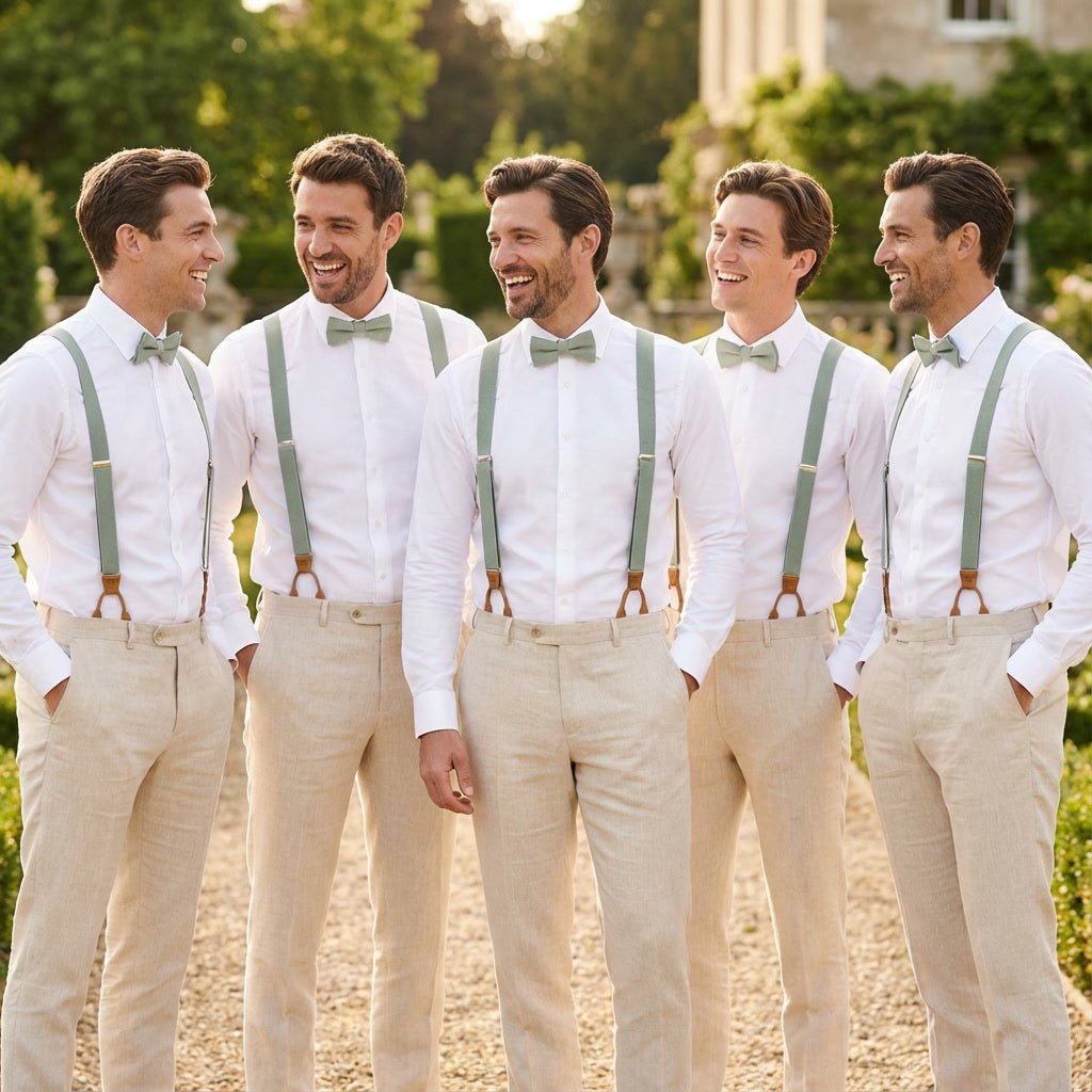 Men's Linen Bow Tie & Elastic Button Suspenders Set - Hemmitie