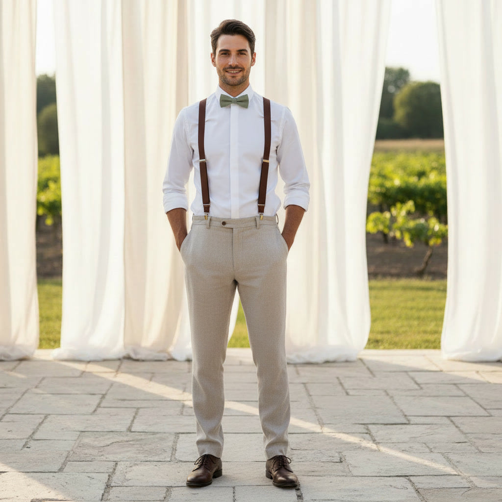 Terracotta Suspenders & Multi-Color Bow Tie Set
