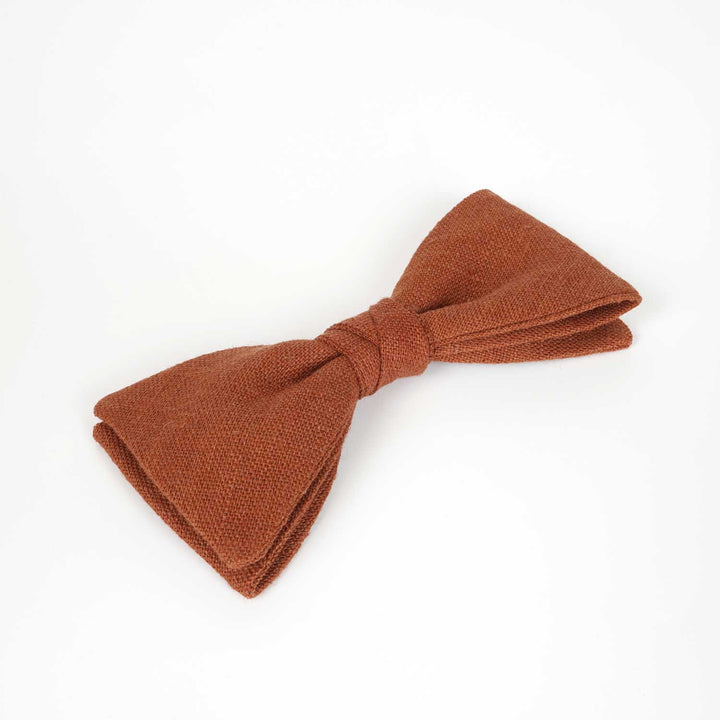 Terracotta Rustic Linen Bow Tie | Handmade Pre - Tied - Hemmitie