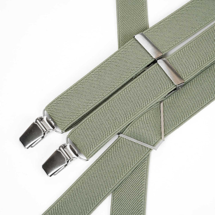 X - Back Elastic Suspenders | Sage Green, Light Sage & Dark Khaki - Hemmitie