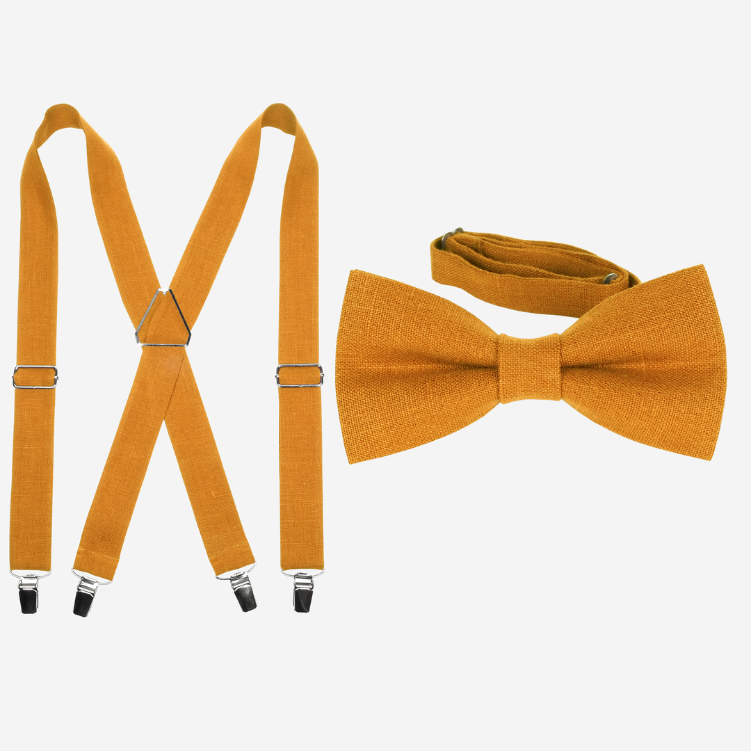 Terracotta Linen Suspenders & Bow Tie Set - Adult & Boys Sizes