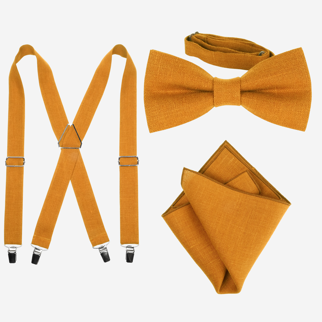 Linen Suspenders, Bow Tie and Pocket Square Set