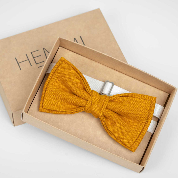 Men's Honey Yellow Linen Bow Tie