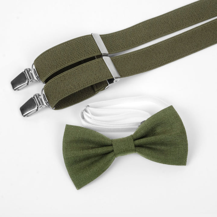 Matching Elastic Suspenders & Linen Bow Tie Set