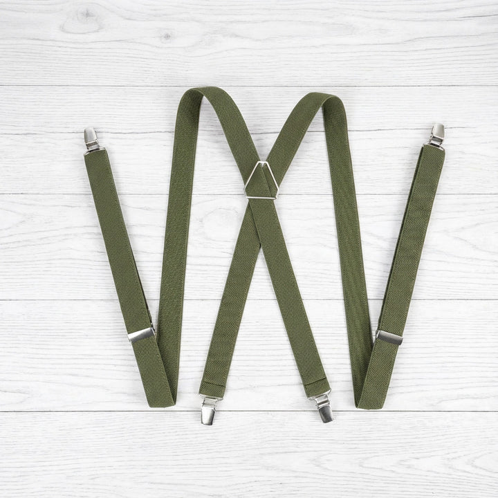 X - Back Elastic Suspenders | Sage Green, Light Sage & Dark Khaki - Hemmitie