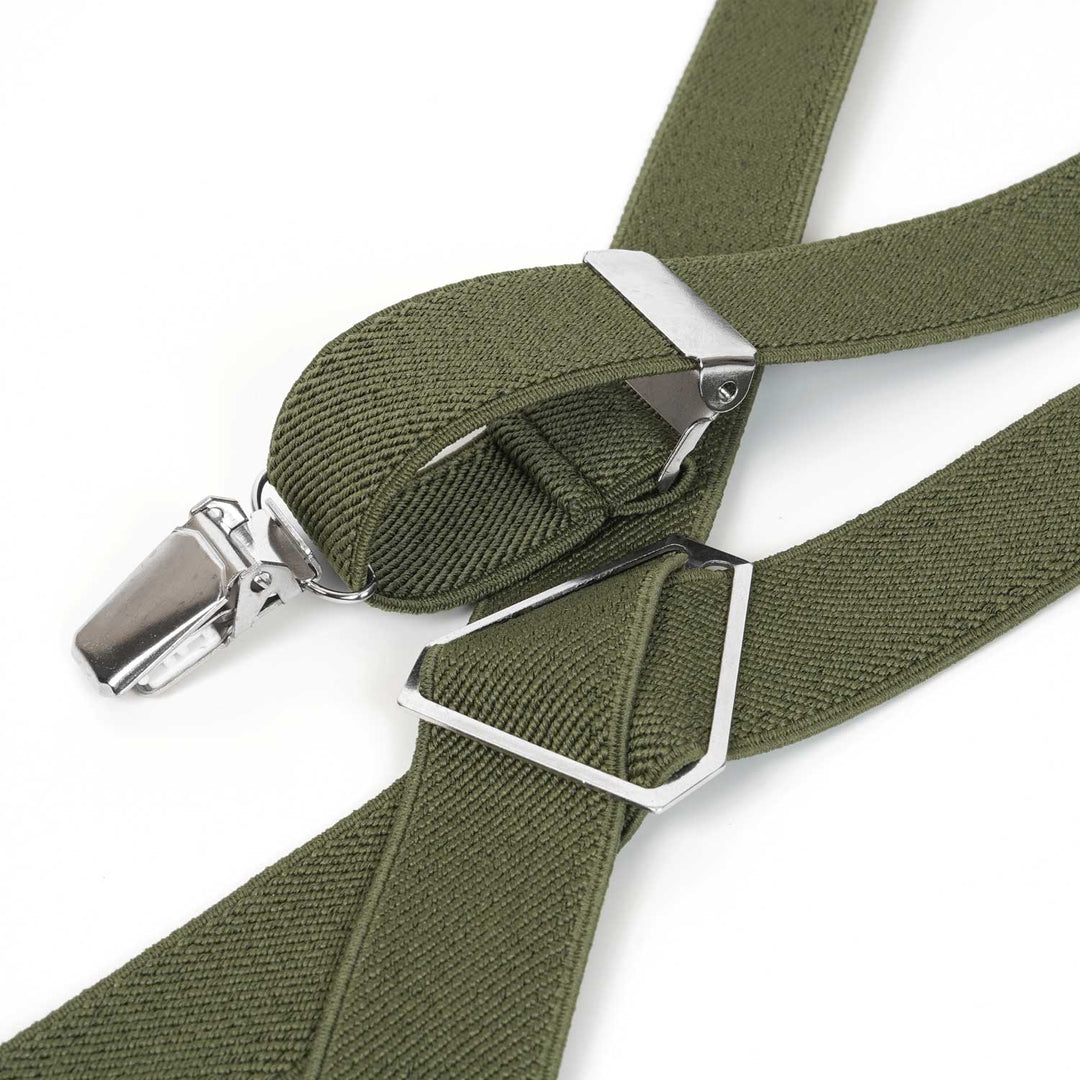 X - Back Elastic Suspenders | Sage Green, Light Sage & Dark Khaki - Hemmitie