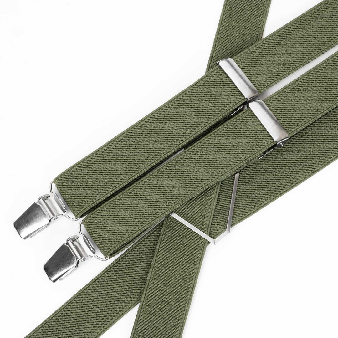 X - Back Elastic Suspenders | Sage Green, Light Sage & Dark Khaki - Hemmitie