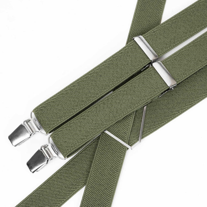 X - Back Elastic Suspenders | Sage Green, Light Sage & Dark Khaki - Hemmitie