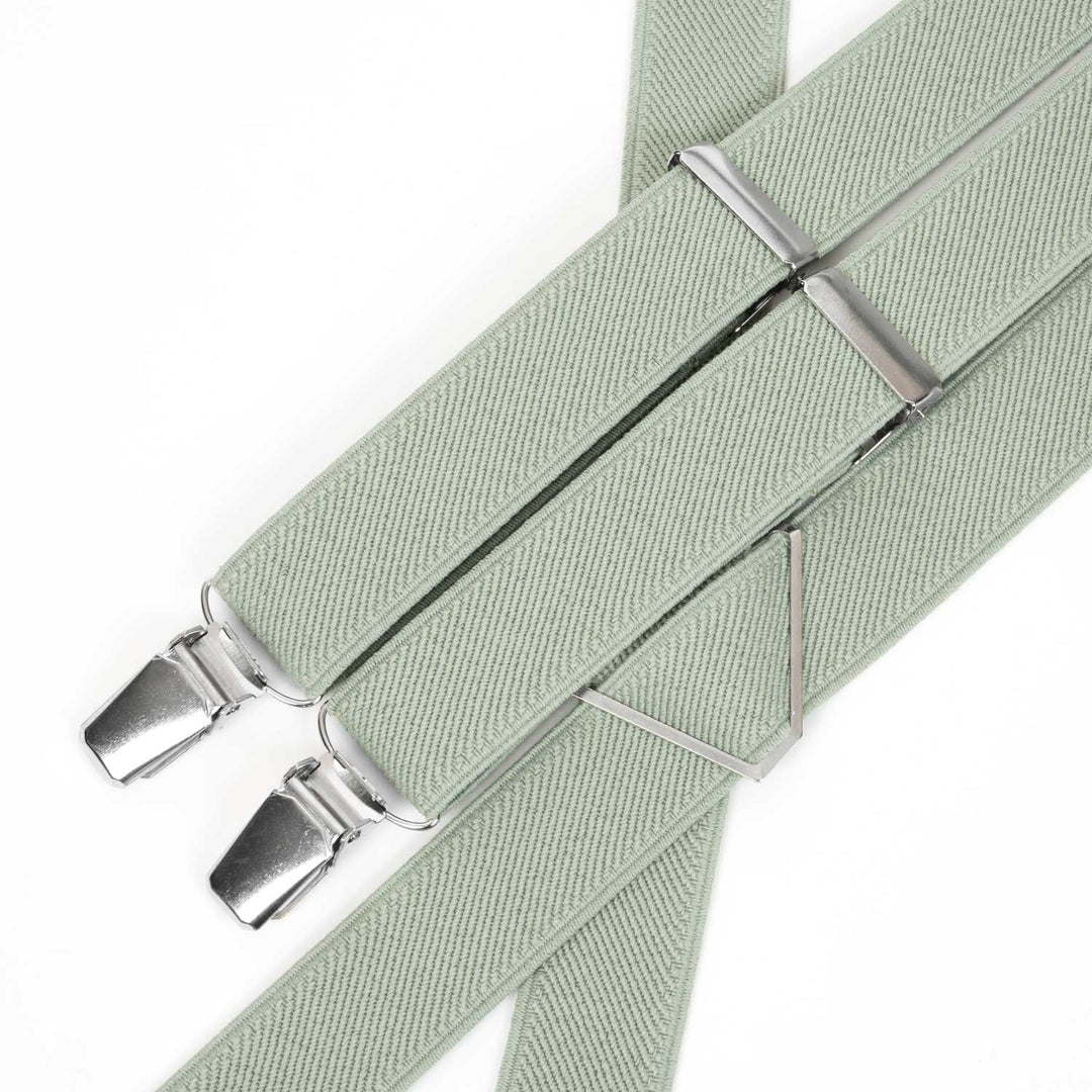 X - Back Elastic Suspenders | Sage Green, Light Sage & Dark Khaki - Hemmitie