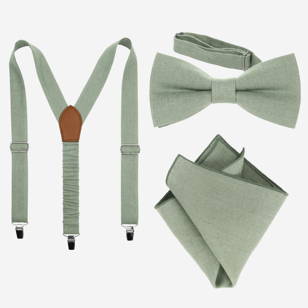 Sage Green Bow Tie, Braces & Pocket Square Set