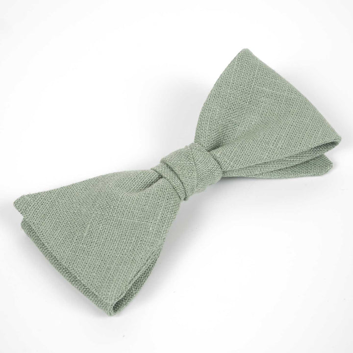 Light Sage Green Linen Bow Tie Pre - tied Rustic Style - Hemmitie