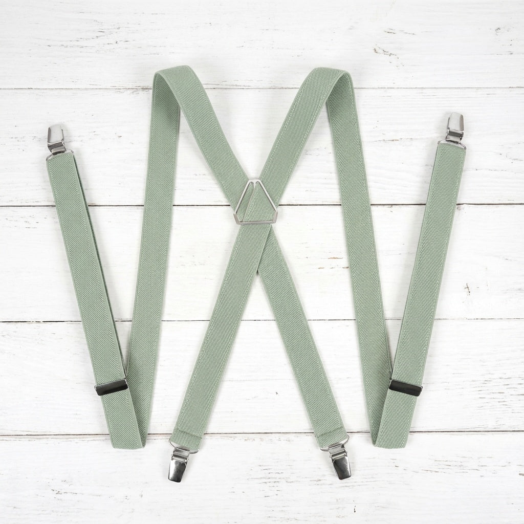 X - Back Elastic Suspenders | Sage Green, Light Sage & Dark Khaki - Hemmitie