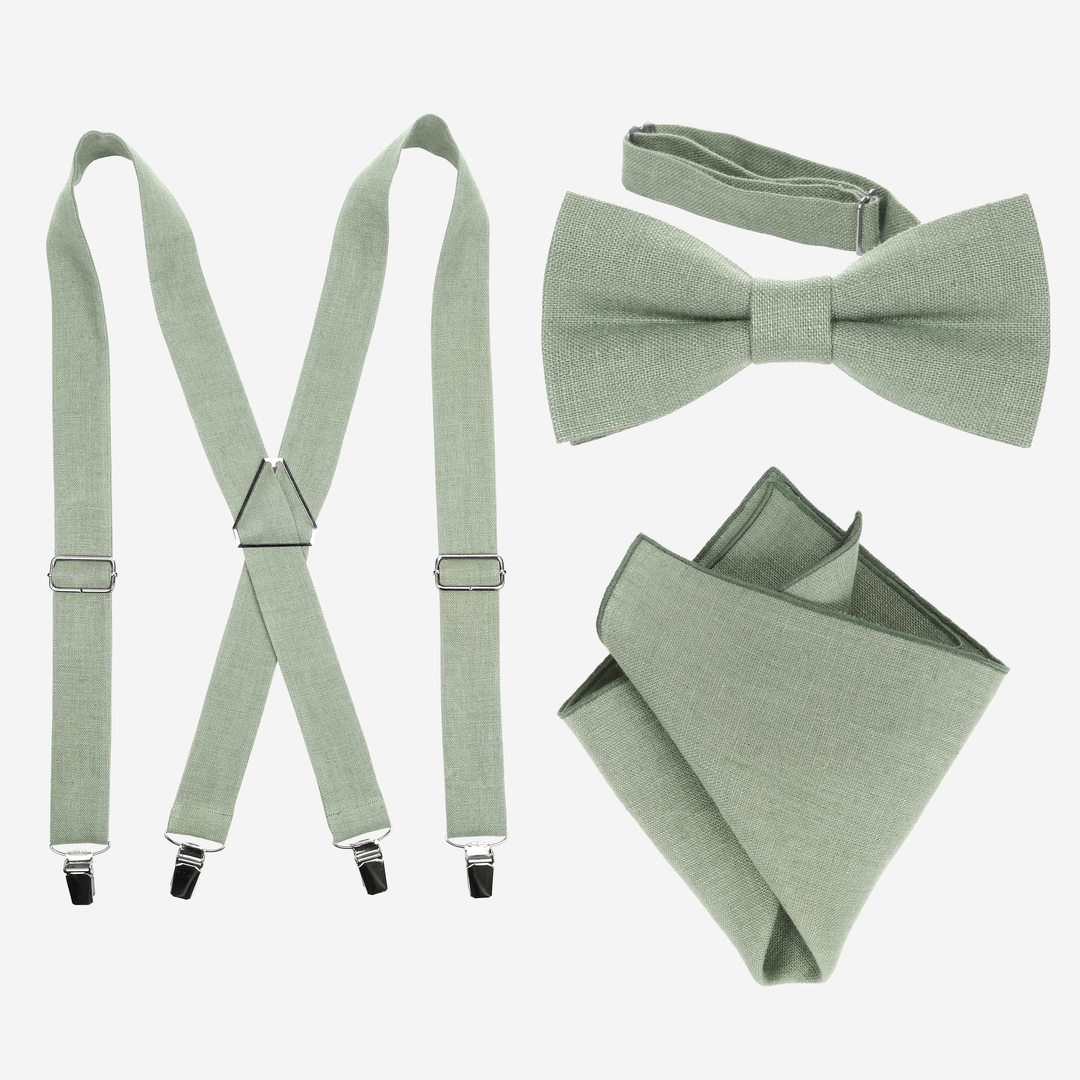 Suspenders, bow tie and pocket square set