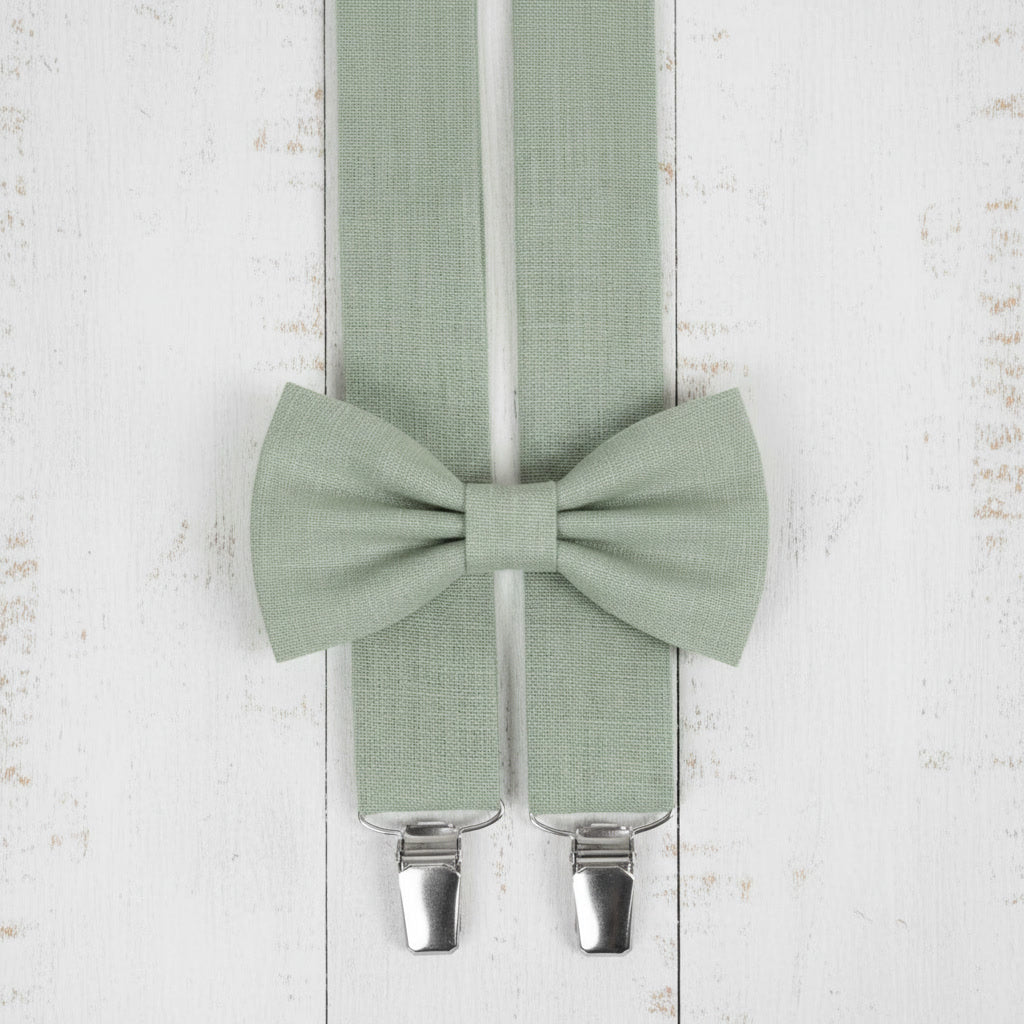 Sage Green Bow Tie & Suspenders Set