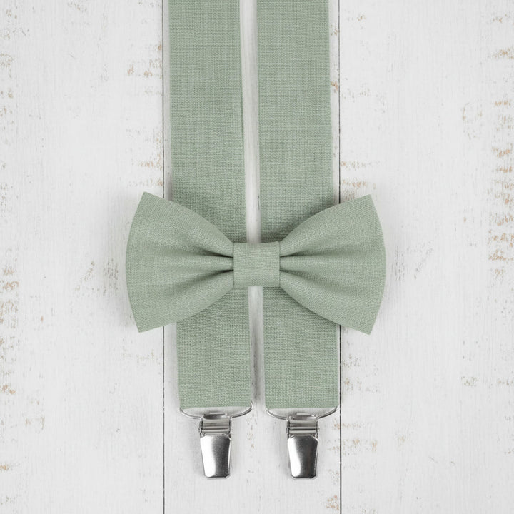 Sage Green Bow Tie & Suspenders Set
