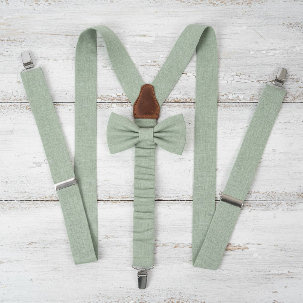 Sage Green Bow Tie & Suspenders Set