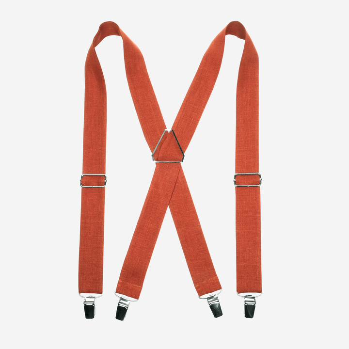 Terracotta Linen X-Back Suspenders Men And Boy sizes