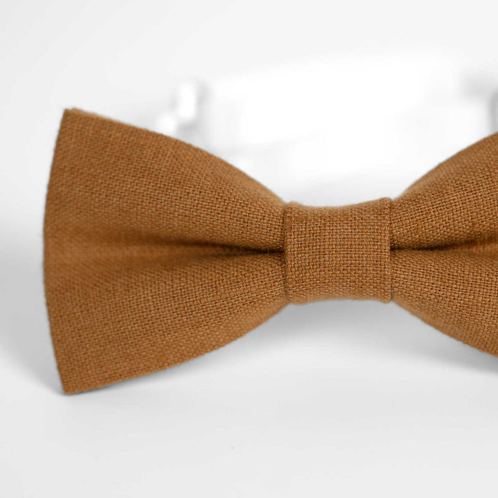 Cinnamon Yellow Linen Bow tie Pocket square Set