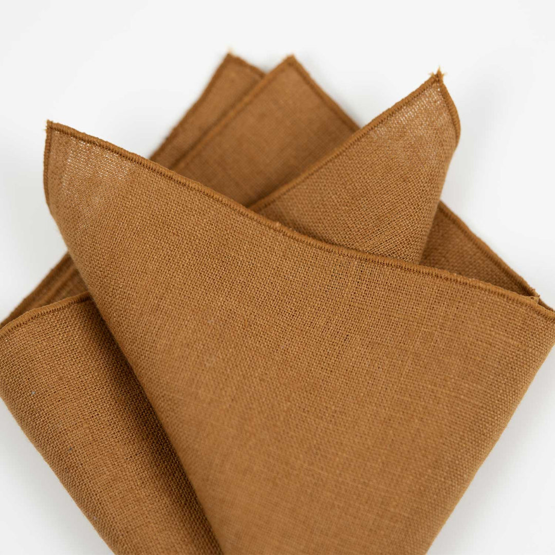 Cinnamon Yellow Linen Bow tie Pocket square Set