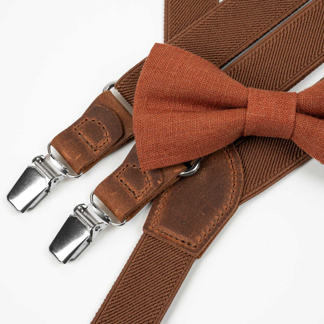 Terracotta Suspenders & Multi-Color Bow Tie Set
