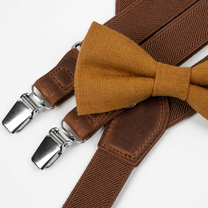 Terracotta Suspenders & Multi-Color Bow Tie Set