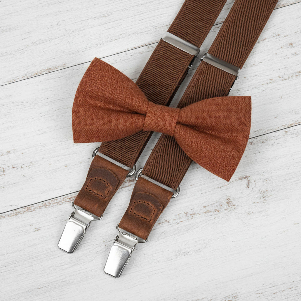 Terracotta Suspenders & Multi-Color Bow Tie Set