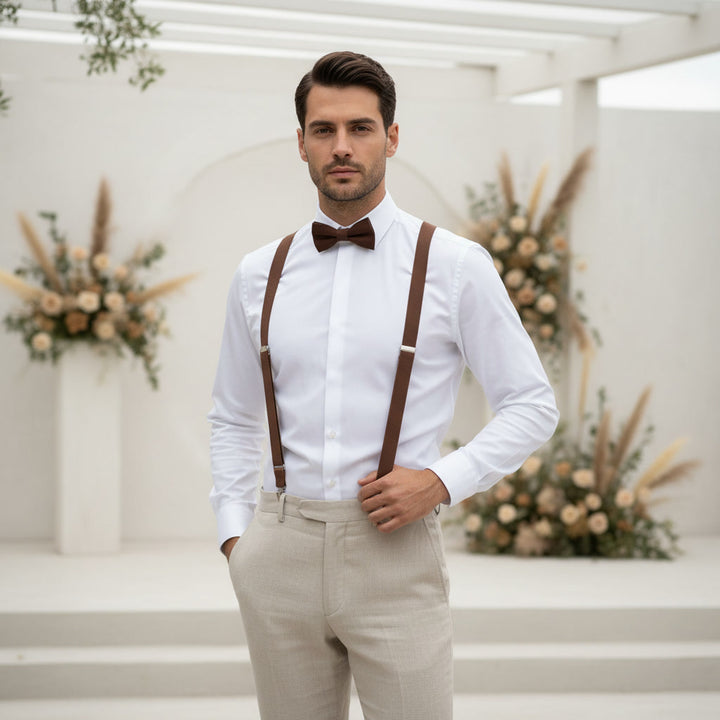 Terracotta Suspenders & Multi-Color Bow Tie Set