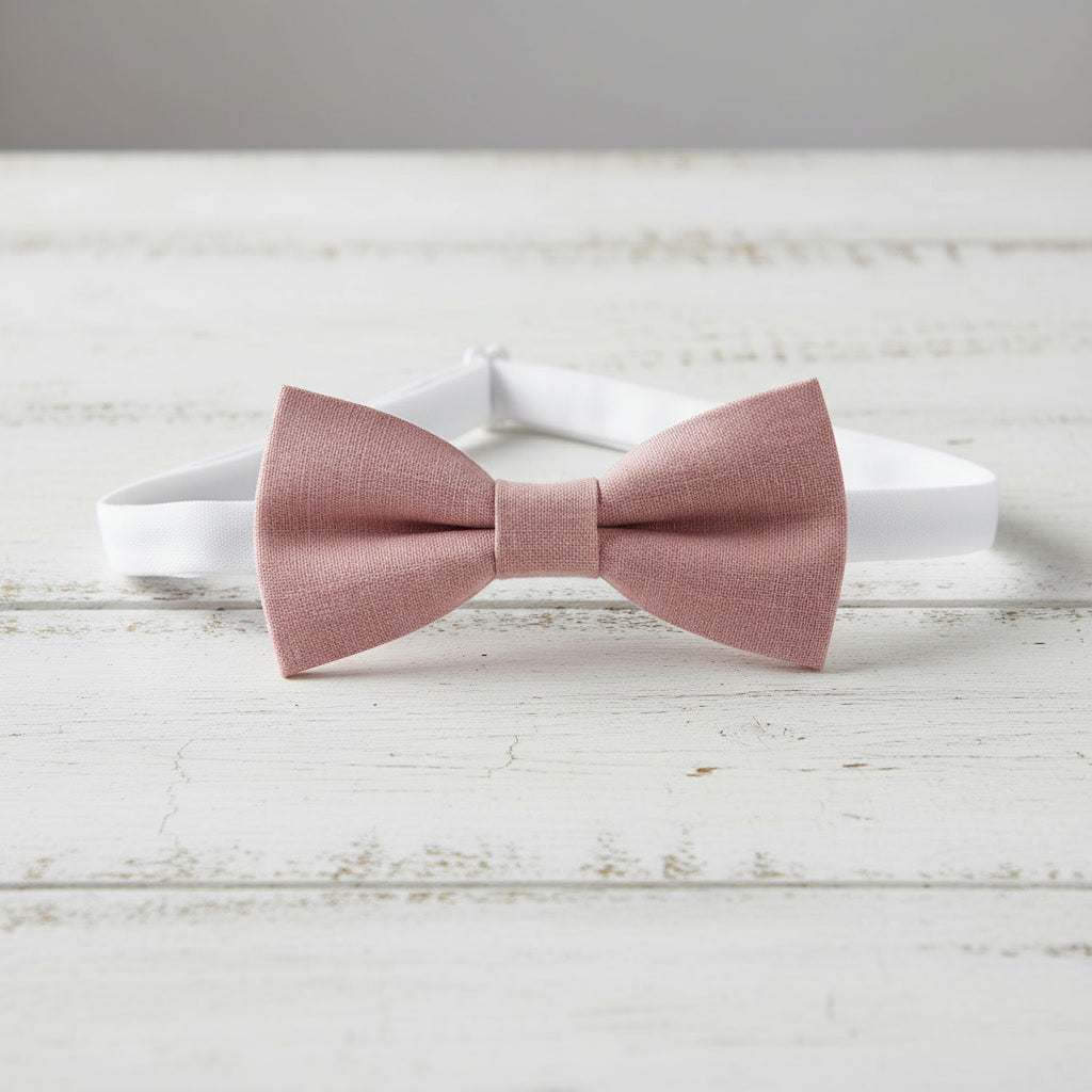 Blush Child Pink Linen Bow Tie