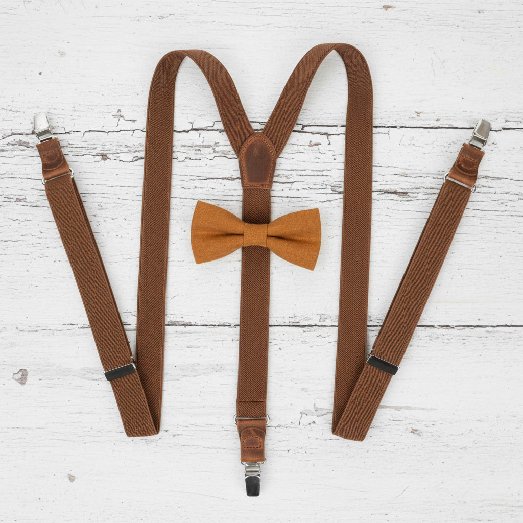Terracotta Suspenders & Multi-Color Bow Tie Set